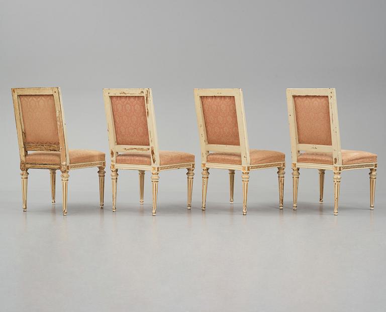 A set of four carved Gustavian chairs, late 18th century.