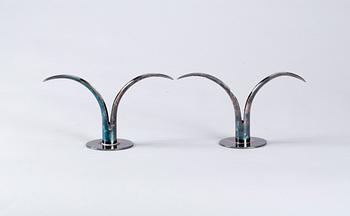 LJUSSTAKAR, ett par, nysilver, "Liljan", Ivar Ålenius Björk, Ystad Metall.