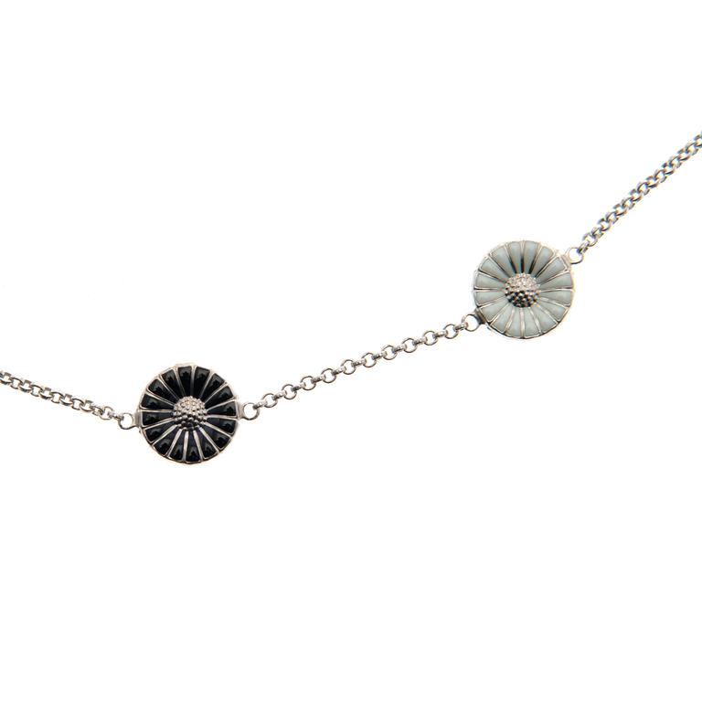 GEORG JENSEN, NECKLACE, "Daisy", white and black enamel, silver.