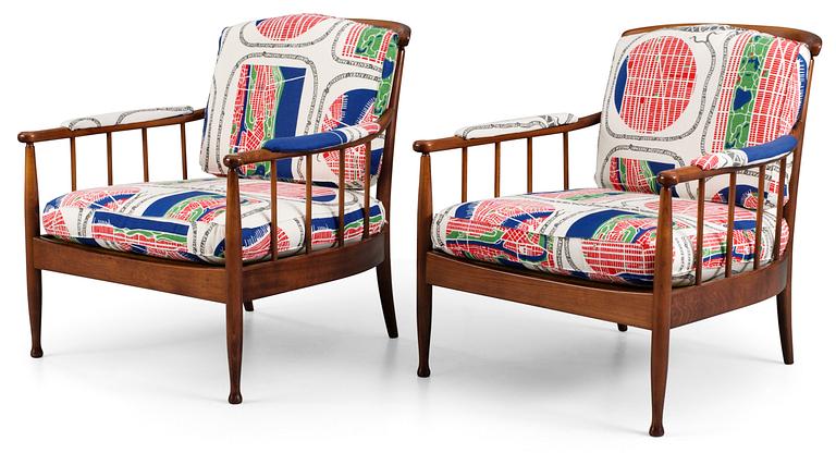 A pair of Kerstin Hörlin-Holmquist mahogany 'Skrindan' easy chairs, OPE Möbler.