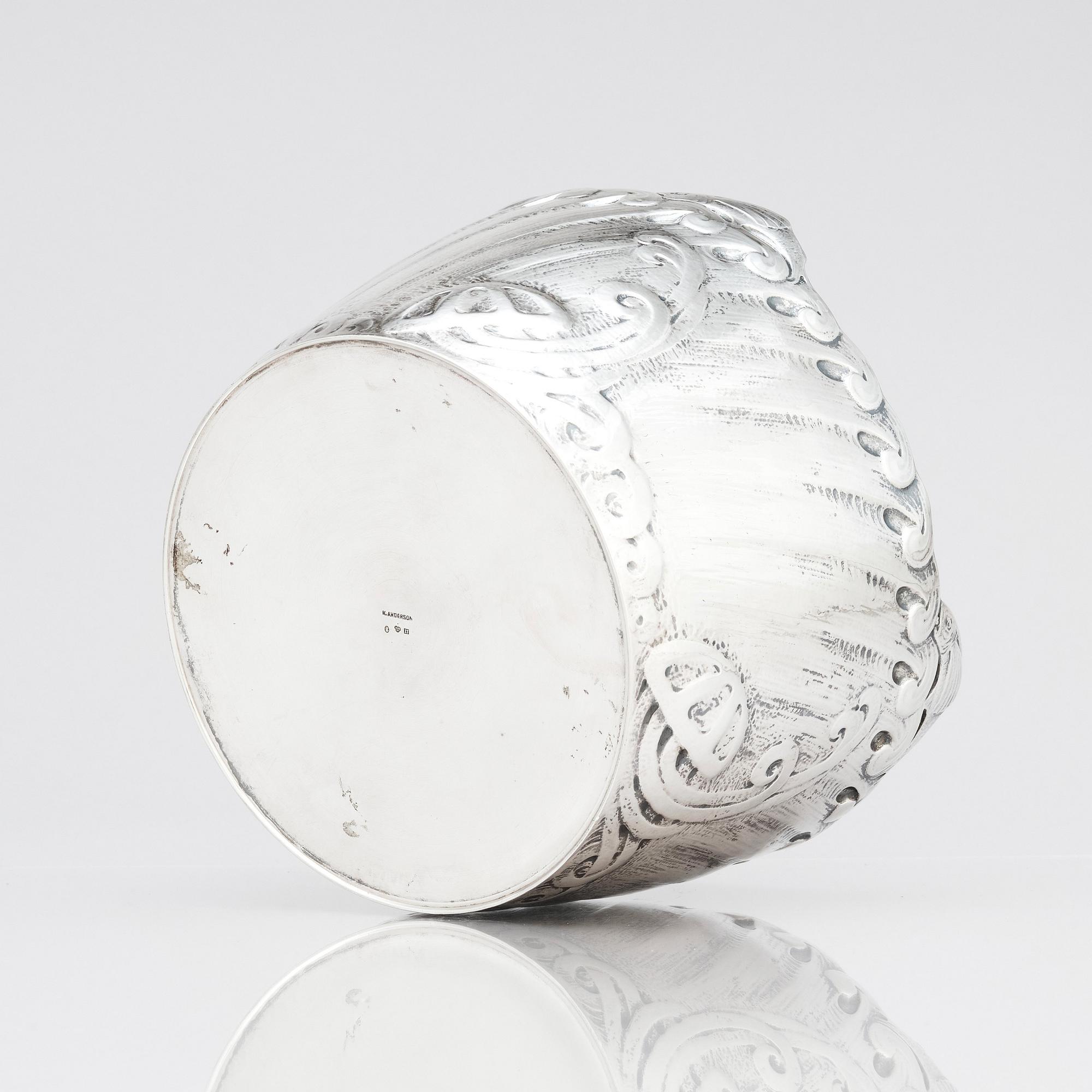 Anna Möcklin, an Art Nouveau silver flower pot, Firma K. Anderson, Stockholm 1911. Possibly designed by Ferdinand Boberg.