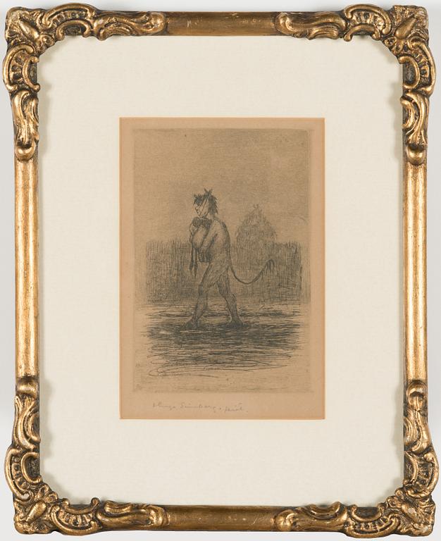 Hugo Simberg, linjeetsning och torrnål, signerad fecit.
