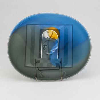 A glass sculpture by Bertil Vallien, Kosta, unique, signed.