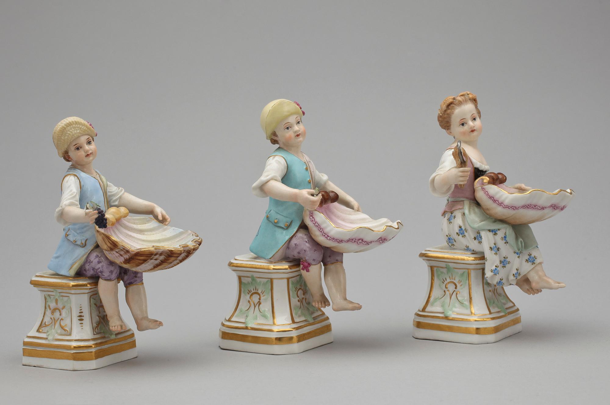 FIGURINER, 3st, porslin, Meissen, 1800/1900-tal.