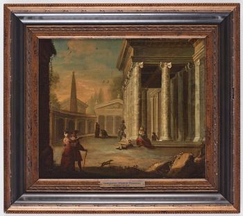 Giovanni Paolo Pannini, circle of, Figures at a Classical Temple.