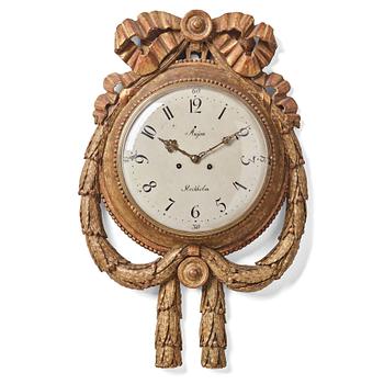 76. A Gustavian late 18th century wall clock by Johan Gustaf Anjou.