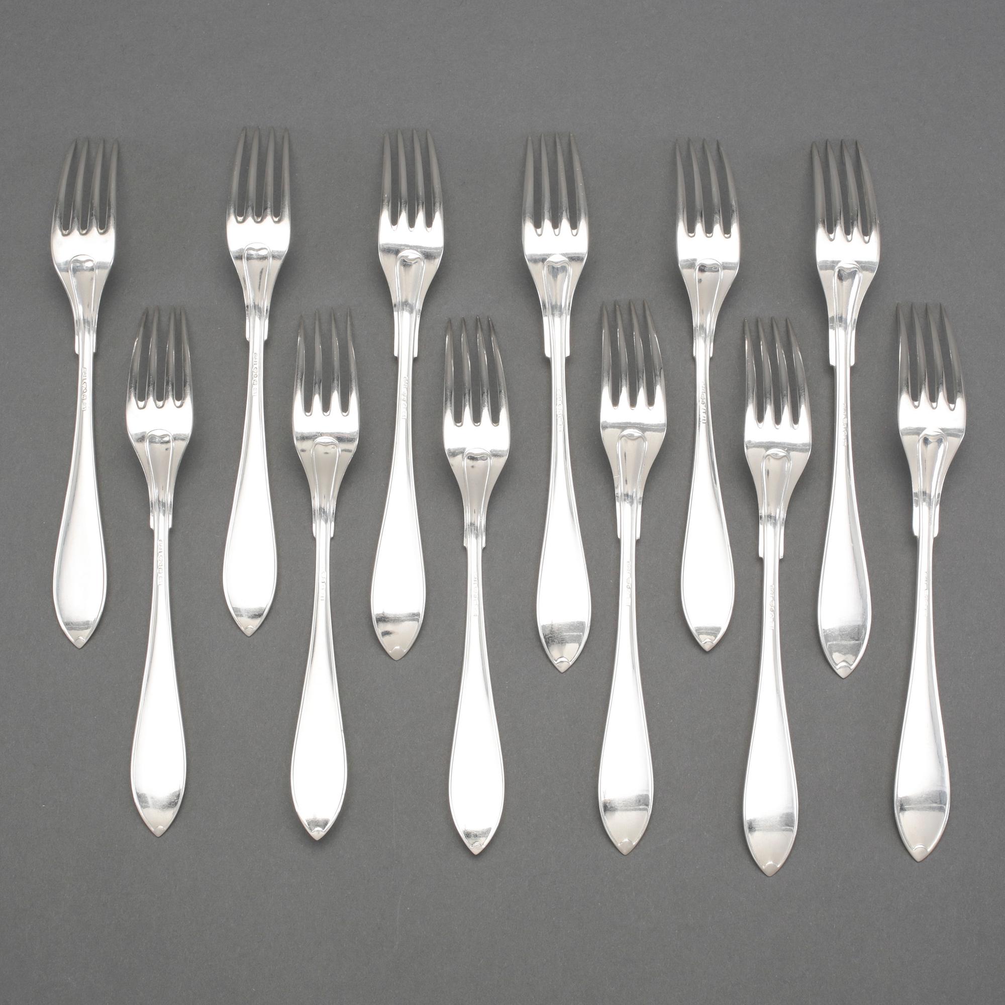 GAFFLAR, 12 st, silver, "Svensk Spetsig", GAB, Stockholm 1900-talets första hälft. Ca 435 gram.