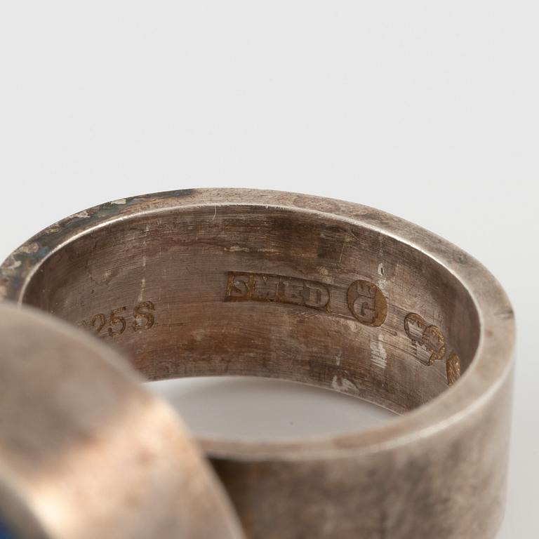 Lars Arby, four rings, sterling silver and enamel, Gothenburg 1966 and 1976.