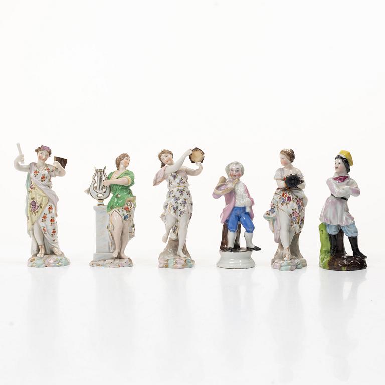 A group of six German porcelain figures, 20th century.