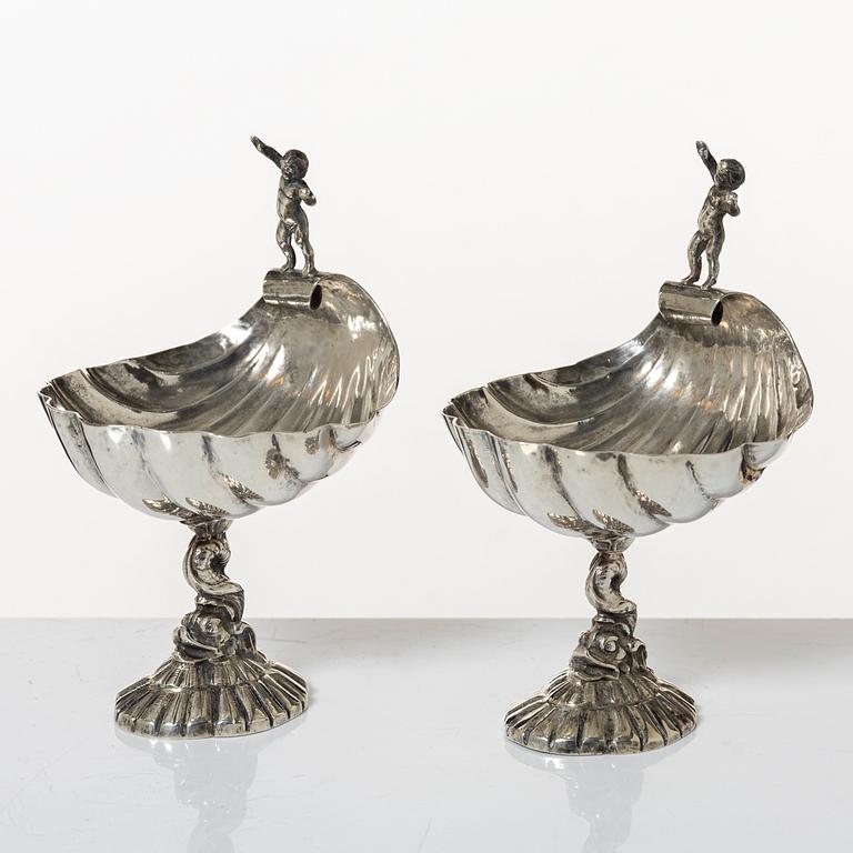 Salt cellars, a pair, silver, Empire style, 20th century.