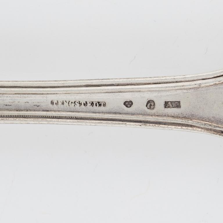 6 Swedish silver forks and a serving spoon, including Carl Tengstedt, Gothenburg, 1855.