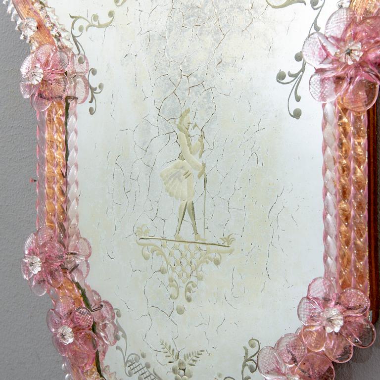 A pair of mid 20th century mirrors  from Murano, Venice Italy.