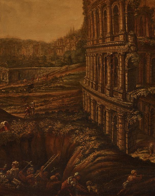 Gaspar van Wittel  (Vanvitelli) Hans krets, Utgrävningar vid Colosseum och Konstantinbågen, Rom.