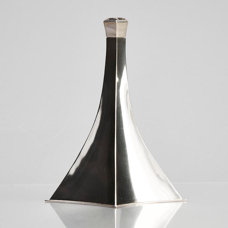 Rolf Lindståhl, a sterling silver bottle with a rock crystal on the lid, Stockholm 1988.