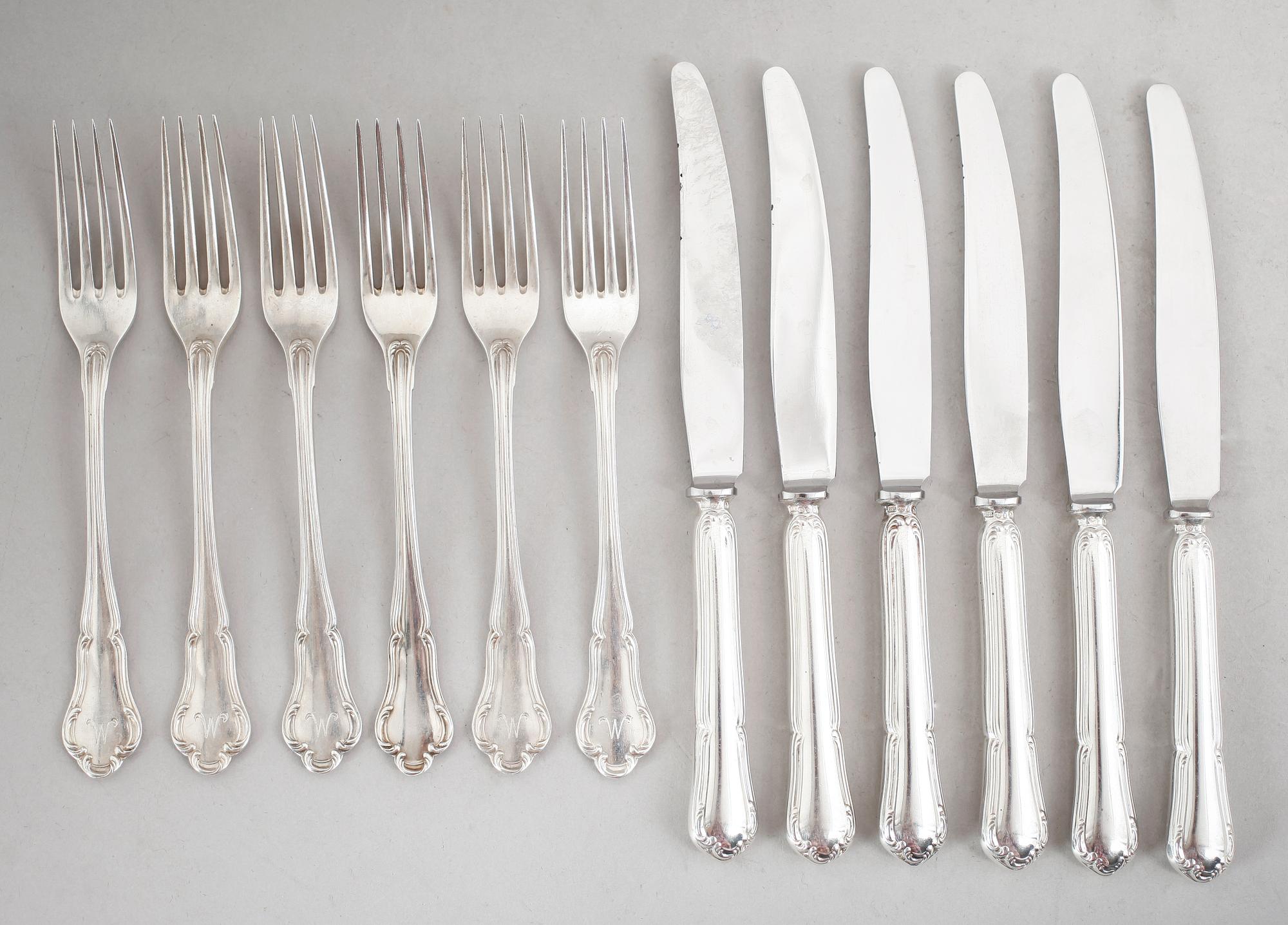 SMÖRGÅSBESTICK, 12 delar, silver. Total vikt 348 gram.