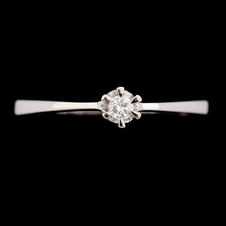 RING, 18 k vitguld med briljantslipad diamant 0.08 ct WVS, 1900-talets andra hälft. Total vikt ca 1 gram.