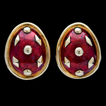 312. A pair of Tiffany & Co red enamel earrings.