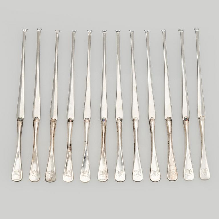 Lobster forks, 12 pcs, silver and steel, W & S Sørensen Denmark.