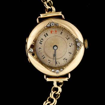 ARMBANDSUR, dam, och länk 18k guld. Totalvikt 24g.