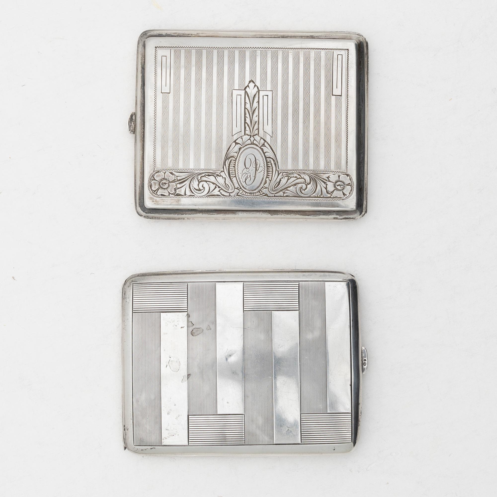 Cigarettetuier, 2 st, silver, 1900-talets början.