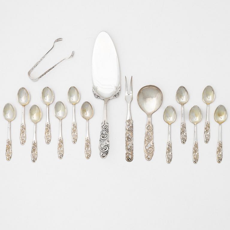 Bestickservisdelar, 16 delar, silver, Norge.