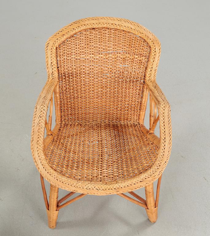 Four childrens rattan furniture from around year 1900 and from the 20th century.