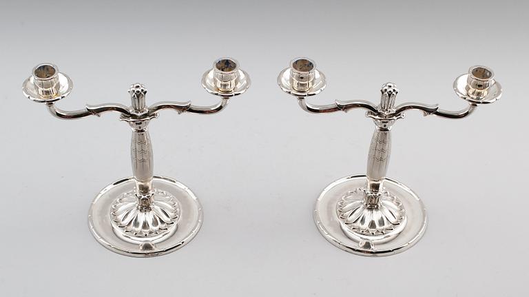 KANDELABRAR, 1 par, nysilver, CH Hallberg, 1900-talets mitt.