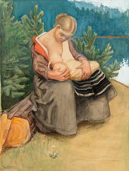 115. Akseli Gallen-Kallela, A YOUNG WOMAN FEEDING HER CHILD.