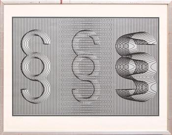 Sten Kallin & Sture Johannesson, color serigraphy, signed and numbered HE IX/XXV, 1975.