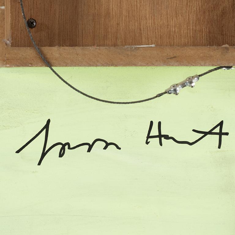 Gordon Hart, signed and dated 1984 on verso. Diptych. Gesso, silver leaf and metal leaf on panel.