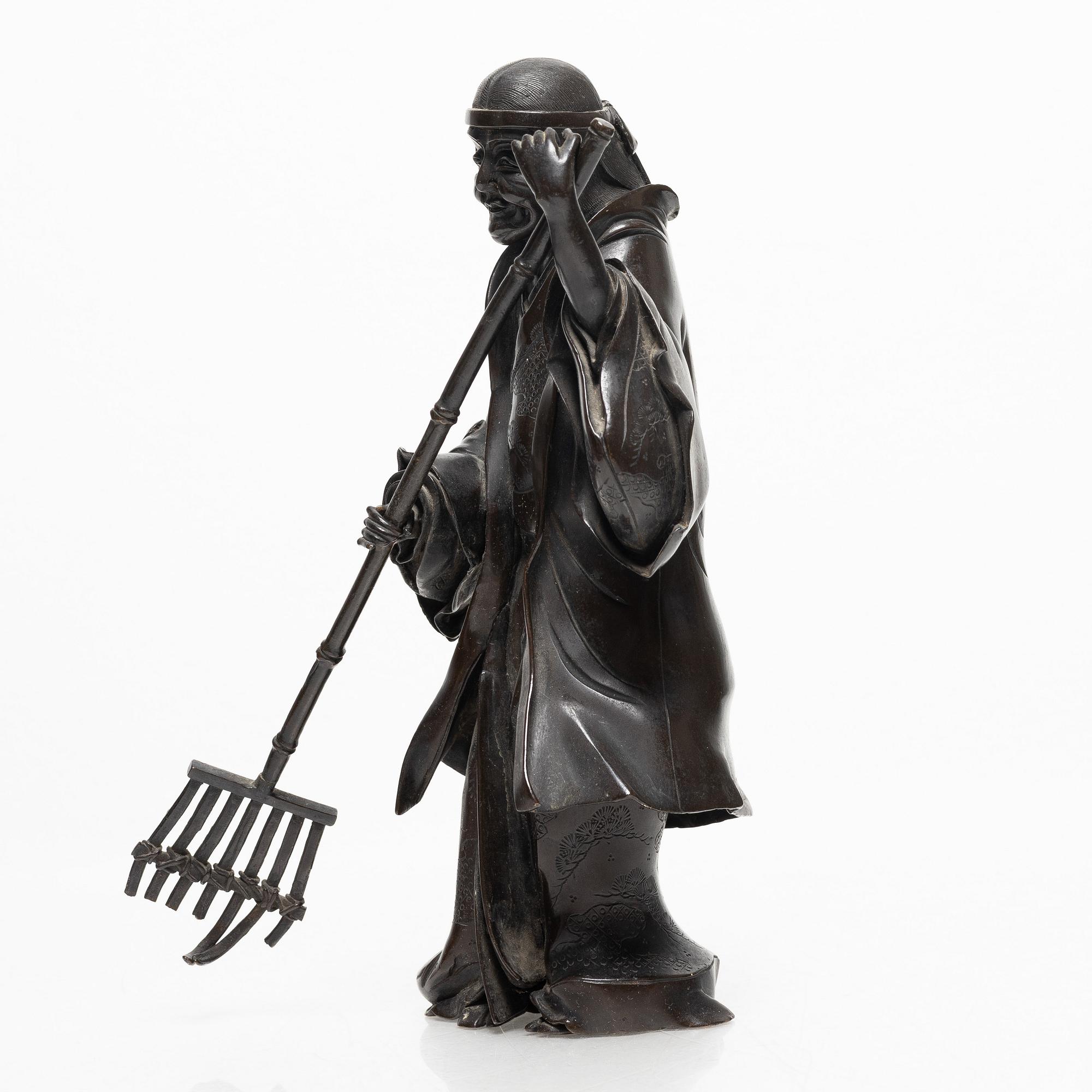 A Japanese bronze sculpture, of a gardener, Meiji period (1868-1912).