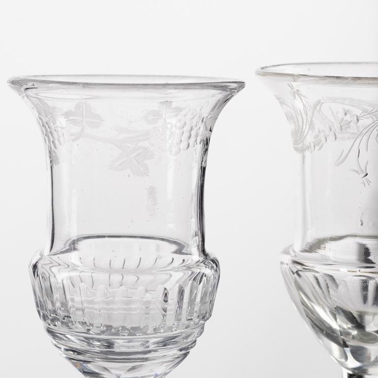 A set of 14 (6+8) Swedish Empure wine glasses, early 19th Century.