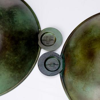 Hans Bergström, two bronze dishes, Ystad Metall, Sweden 1930s.