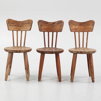 Torsten Claesson, a set of three pine chairs, Steneby Hemslöjd, 1940's.