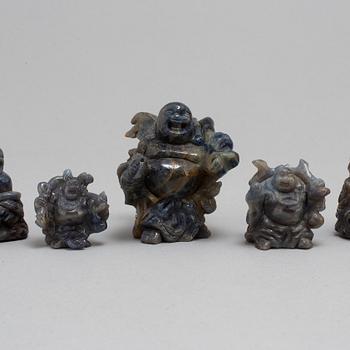 Nine Chinese figures, lapis lazuli and rock chrystal, modern production.