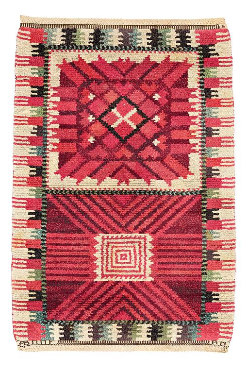 Barbro Nilsson, A CARPET, "Nellicka", knotted pile, ca 110,5 x 73 cm, signed AB MMF BN.