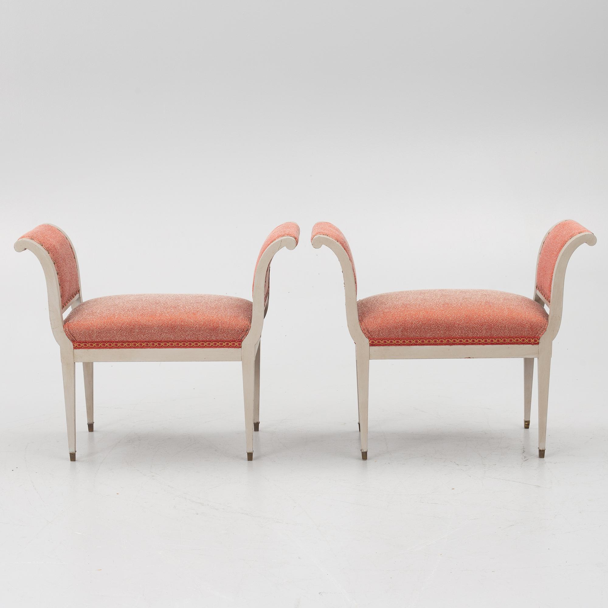 A pair of late Gustavian-style stools, ca 1900.