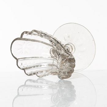 A cut glass, shell formed, bowl on facetted stem, Silesia, 18th Century.