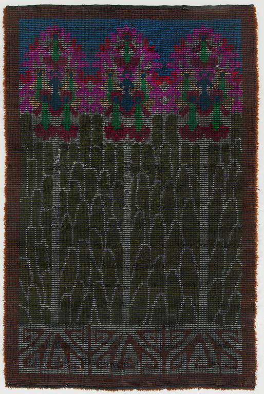 Maria Schwartsberg, ryijy,malli Suomen Käsityön Ystävät. Suunniteltu 1910. Noin 180 x 119 cm.