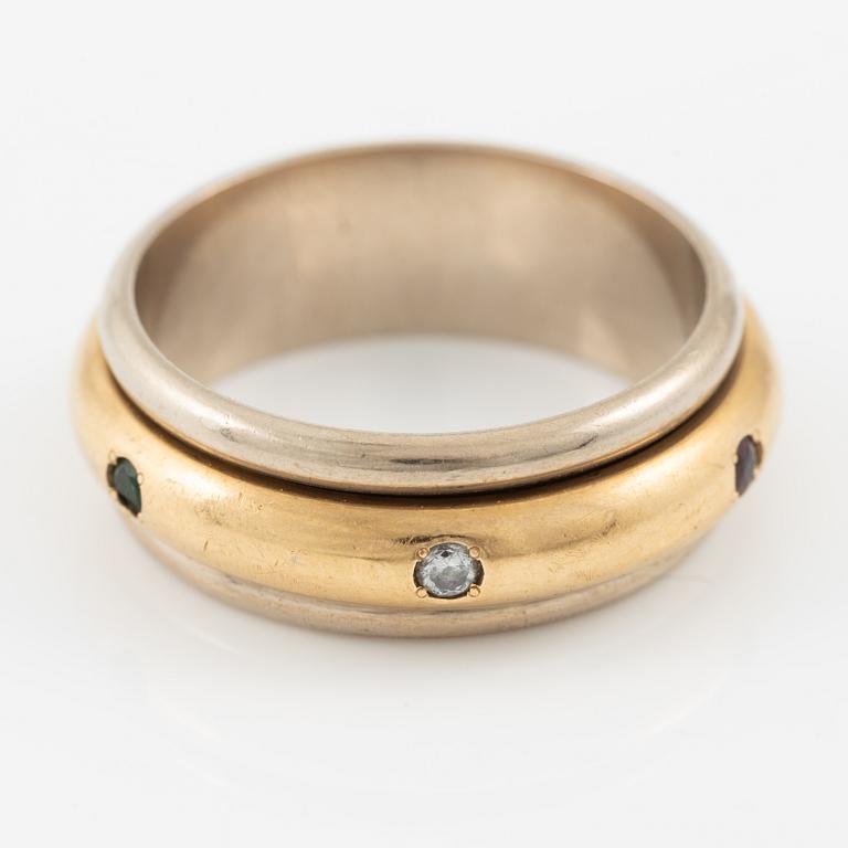 Ring, 18K gold with brilliant-cut diamonds and coloured stones.
