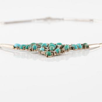 Necklace, 18K white gold with turquoises and baguette-, octagonal- and brilliant-cut diamonds.