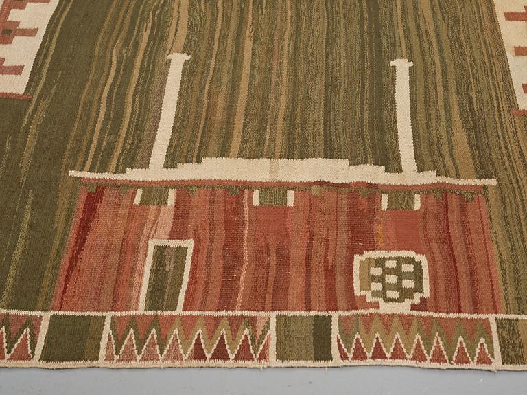 Barbro Nilsson, Matto,"Slottet", flat weave, ca 280-282 x 295,5-309,5 cm, designed by Barbro Nilsson, unsigned.