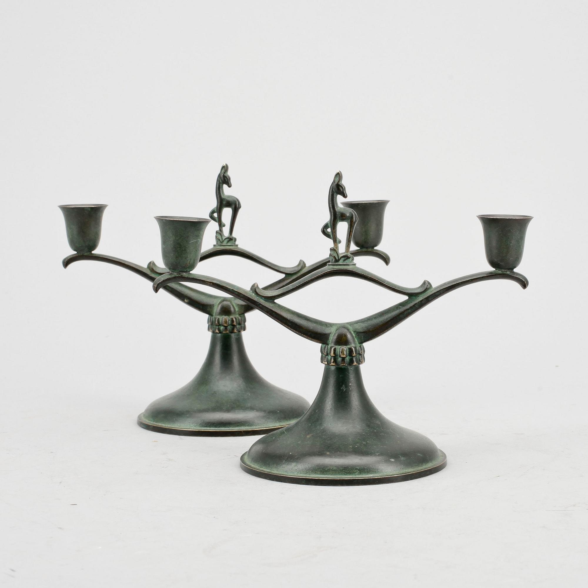 KANDELABRAR, ett par, art deco, Ystad Brons, 1900-talets första hälft.