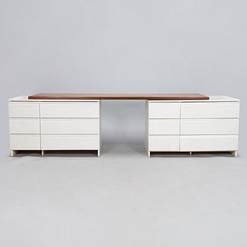 Aulis Leinonen, skrivbord, lådmodul modell 200 och skivan modell T216, Artek 1950-tal.