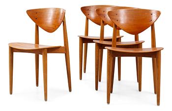 94. A set of four Peter Hvidt & Orla Mølgaard Nielsen teak and oak chairs by Bodafors Sweden 1958.
