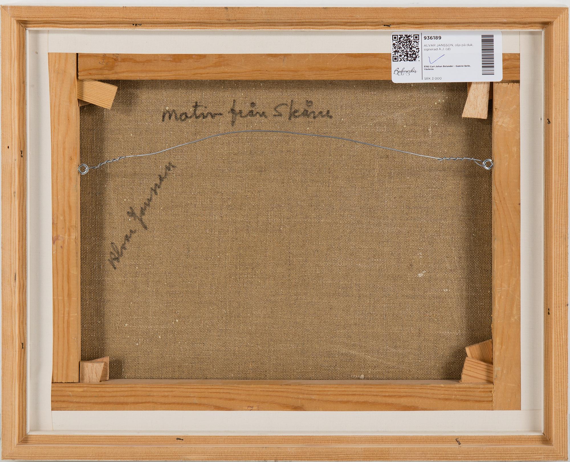 ALVAR JANSSON, oil  on canvas, skigned A.J.