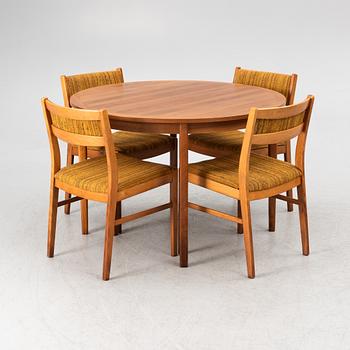 A dining table and four chairs, second half of the 20th century.