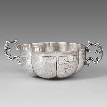 147. Anders Wibeck, brännvinsskål, silver, Borås (verksam -1702-1727(1730)). Barock.