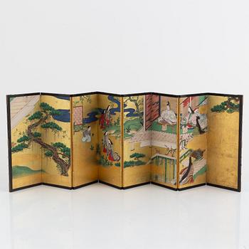 A Japanese eight panel screen, Meiji period (1868-1912).