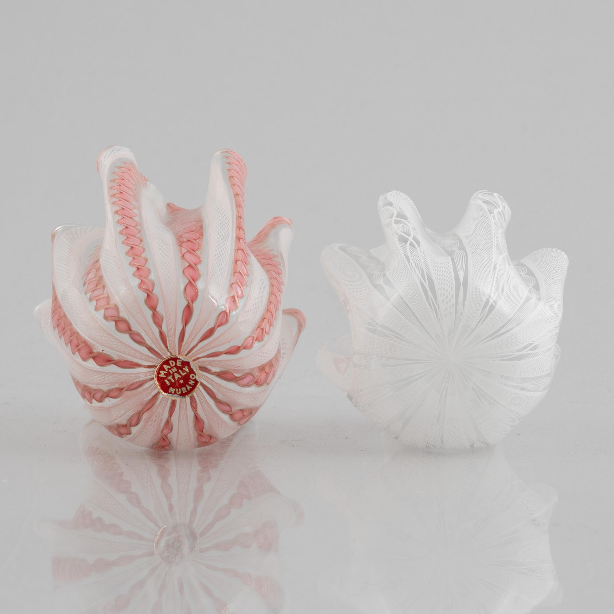 Two glass vases and two bowls, Italy.